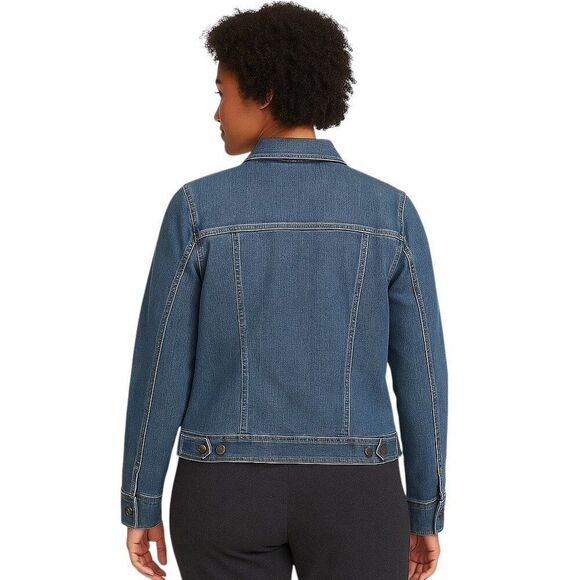 Eddie Bauer Medium Cotton Blend Blue Denim Jacket Preppy Casual Trucker Style - Picture 2 of 15